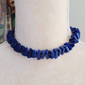 Vintage Trifari Acrylic Plastic Blue Beaded Chips Choker Collar Necklace